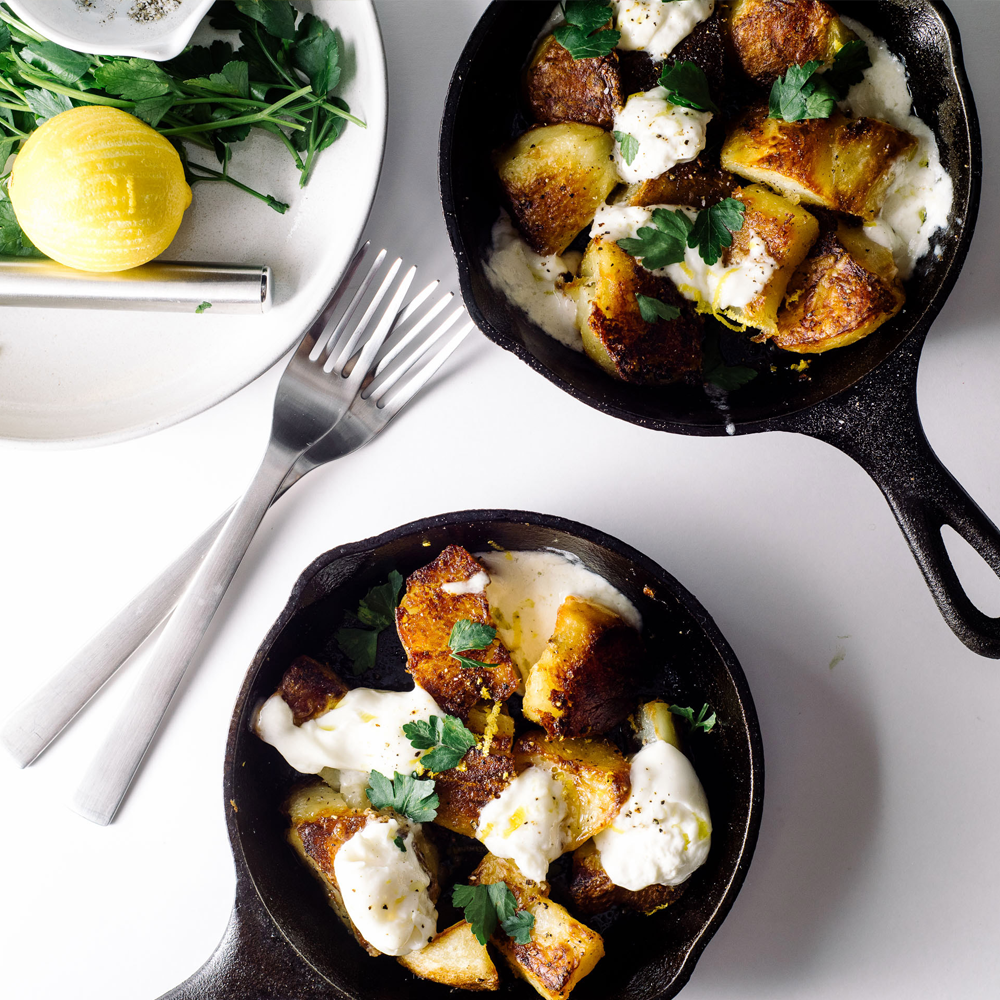 Patate krokante te furres me burrata